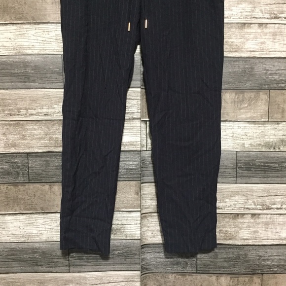 H&M Logg Pinstripe Drawstring Pants Women’s 8 Navy Blue Stretch (Inseam 25) - Picture 6 of 9